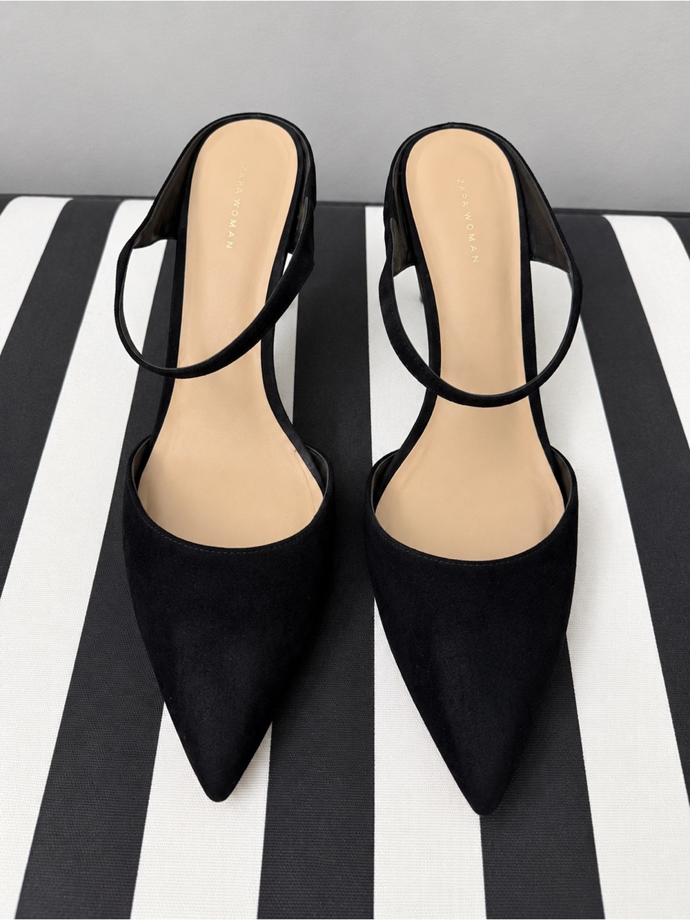 Ann Taylor Black Suede Pointed D'Orsay Slingback Heels